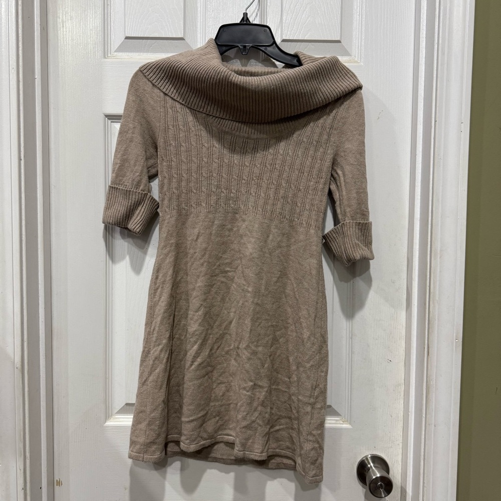 Take Out Tan Cowl Neck Sweater